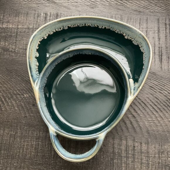 LTD Commodities Soup Cracker Bowl Chip Dip Drip Pottery Glaze Stoneware Green - Picture 2 of 7